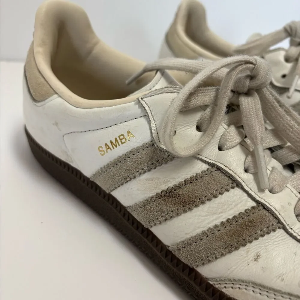adidas Samba Leather White Brown Lace Up Rubber Outsole Womans Athletic Shoes8.5